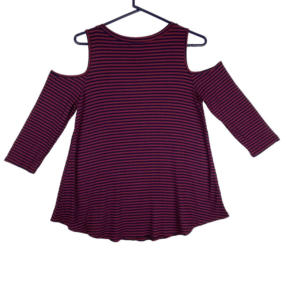 Women’s Magenta Navy Striped Cold Shoulder Top Long Sleeve Size M - Picture 3 of 12